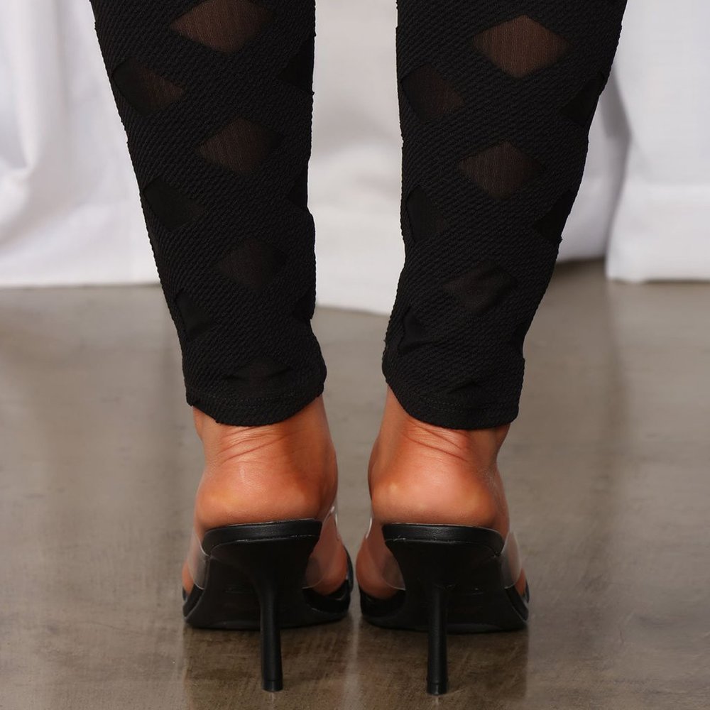 NEW🔥 Black Transparent Clear Open Toe Stiletto High Heel Mules Sandals - Picture 4 of 7